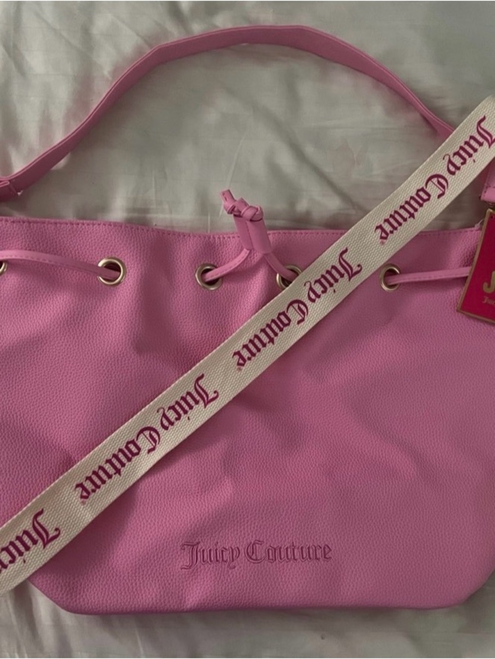 Juicy Couture Pink Drawstring Shoulder Tote with Branded Strap
